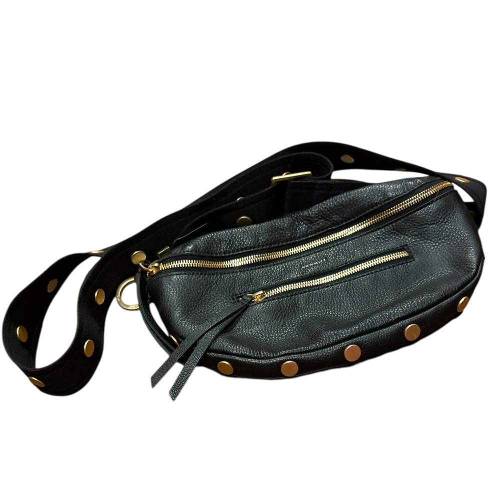 Hammitt Black Leather With Gold Grommets Belt Bag